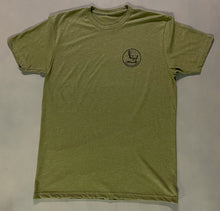 Load image into Gallery viewer, Green, Black and Heather Gray short sleeve t-shirt&#39;s with skull &amp; rifle logo
